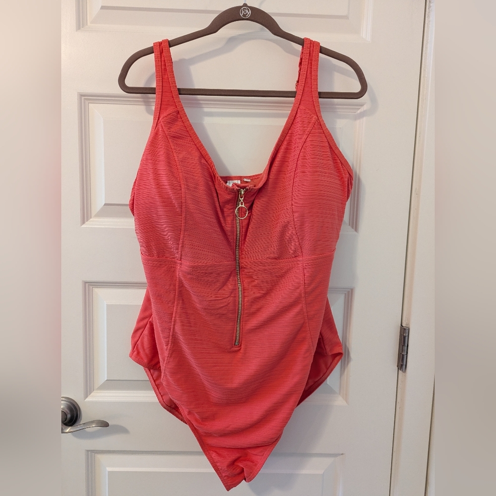 Women's Zip-Front One-Piece Swimsuit - Coral